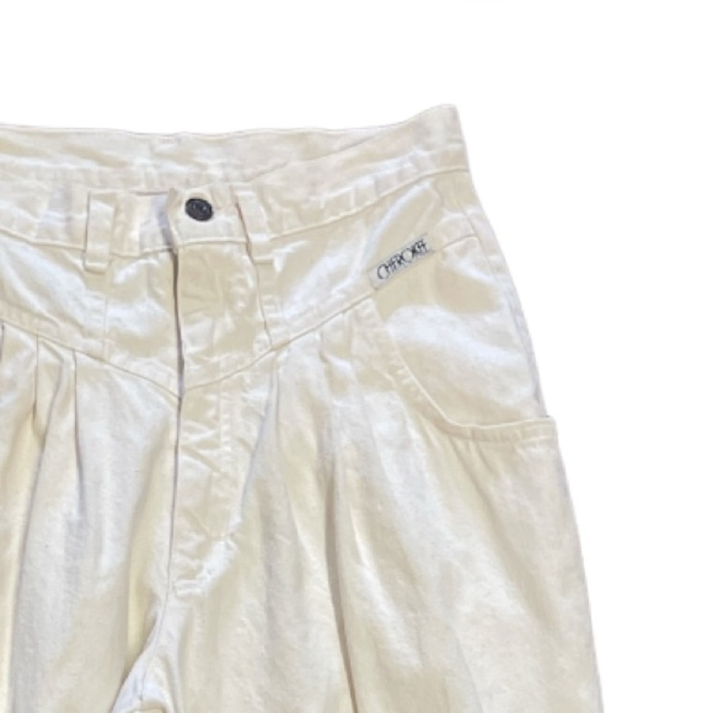 Cherokee 1980’s cream colored high rise pleated jeans mom jeans waist 24 Vintage